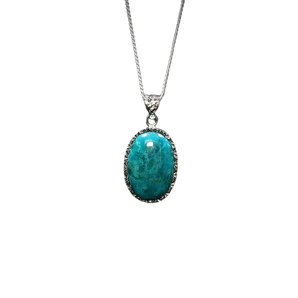 Chrysocolla Oval Pendant in 925 Sterling Silver – Communication, Calm & Heart‑Throat Alignment - Heavenly Crystals Online