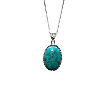 Chrysocolla Oval Pendant in 925 Sterling Silver – Communication, Calm & Heart‑Throat Alignment - Heavenly Crystals Online