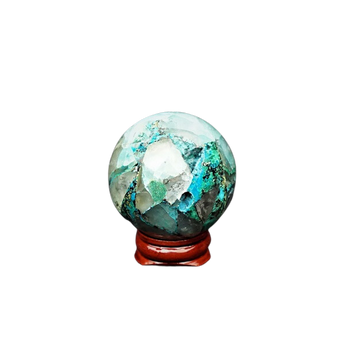Chrysocolla Sphere with Wooden Stand (156g) – Calming Communication, Heart Healing & Feminine Wisdom - Heavenly Crystals Online