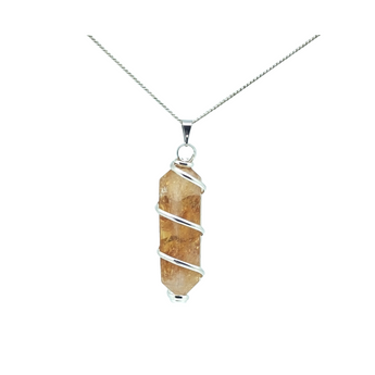 Citrine Double Terminated Pendant Silver Wire Wrapped Necklace - Heavenly Crystals Online