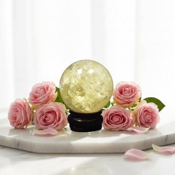 Citrine Natural Crystal Sphere with Stand (192g) – Abundance, Joy, Manifestation & Positive Energy - Heavenly Crystals Online 