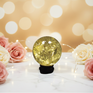 Citrine Natural Crystal Sphere with Wooden Stand (410g) – Abundance, Joy, Manifestation & Positive Energy - Heavenly Crystals Online