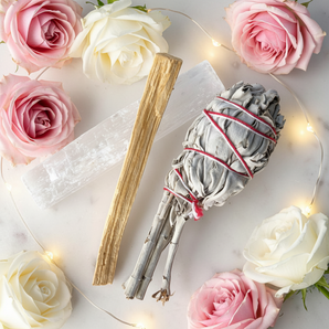 Cleansing Rituals Pack - Selenite raw wand, 1 Palo Santo, and 1pc pure White Sage - Heavenly Crystals Online