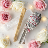 Cleansing Rituals Pack - Selenite raw wand, 1 Palo Santo, and 1pc pure White Sage - Heavenly Crystals Online