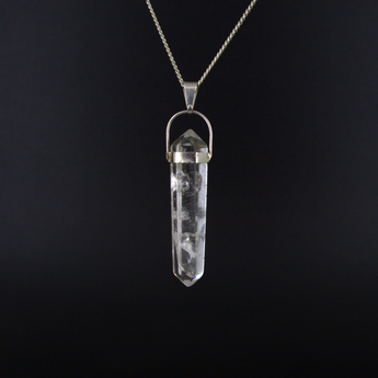 Clear Quartz Double Terminated Pendant with Silver Chain for Clarity & Focus - Heavenly Crystals Online