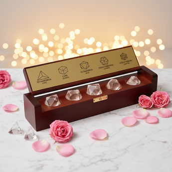 Clear Quartz Geometric Symbols in Wooden Box – Sacred Geometry, Clarity & Energy Amplification - Heavenly Crystals Online