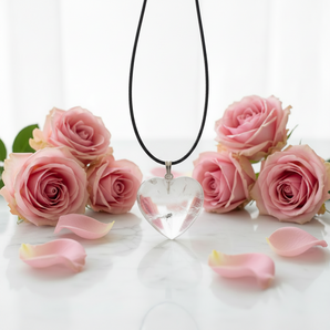 Clear Quartz Heart Pendant with black cord for Clarity & Focus - Heavenly Crystals Online