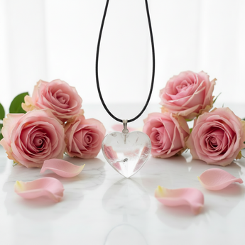 Clear Quartz Heart Pendant with black cord for Clarity & Focus - Heavenly Crystals Online