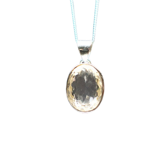 Clear Quartz Oval Faceted Pendant in 925 Sterling Silver with chain – Clarity & Amplification - Heavenly Crystals Online