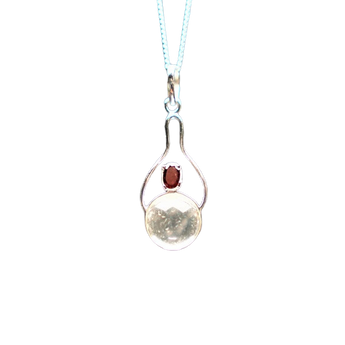 Clear Quartz Sphere Pendant with Ruby in 925 Sterling Silver with chain (B) – Clarity, Passion & Protection - Heavenly Crystals Online