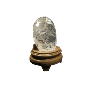 Clear Quartz with Green Chlorite Inclusions (1.305kg) – Polished Freeform Crystal on Wooden Stand - Heavenly Crystals Online