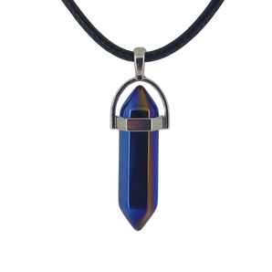 Cobalt Aura Quartz Pendant with black cord
