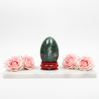 Emerald Egg with wooden stand (69g) Love, Abundance & Heart Healing - Heavenly Crystals Online