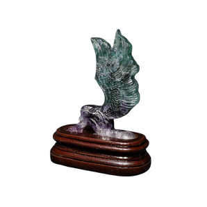 Fluorite Angel on wooden stand - 408 grams