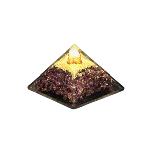 Garnet, Clear Quartz, Copper, Flower of Life Orgonite Pyramid - 277 grams