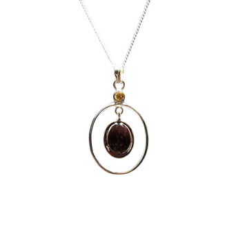 Garnet & Citrine Oval Hoop Pendant in 925 Sterling Silver with chain – Passion, Vitality & Abundance - Heavenly Crystals Online