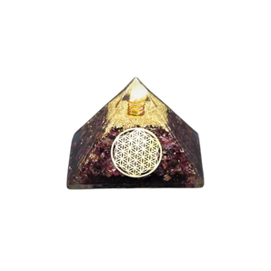 Garnet & Clear Quartz Orgonite Pyramid with Flower of Life (277g) – Strength, Vitality & Energy Amplification - Heavenly Crystals Online