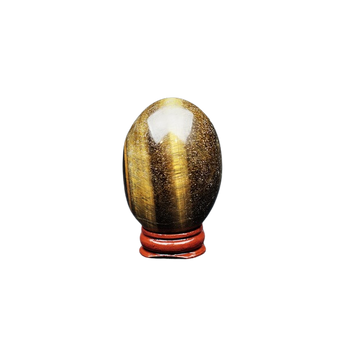 Golden Brown Tigers Eye Lingham with Wooden Stand (177g) – The Stone of Protection, Confidence & Solar Plexus Power - Heavenly Crystals Online