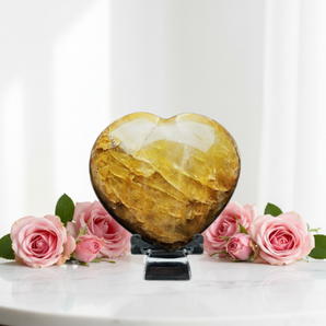 Golden Healer Quartz Heart with stand (504g) – Healing, Alignment & High‑Vibration Light - Heavenly Crystals Online
