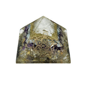 Golden Rutilated Quartz Orgonite Pyramid (229g) – Amethyst, Aquamarine, Selenite, Metatron’s Cube & Platonic Solids | Manifestation Crystal, Energy Clearing, Higher Guidance & Chakra Alignment - Heavenly Crystals Online