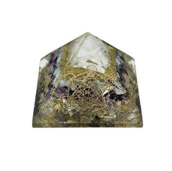 Golden Rutilated Quartz Orgonite Pyramid (229g) – Amethyst, Aquamarine, Selenite, Metatron’s Cube & Platonic Solids | Manifestation Crystal, Energy Clearing, Higher Guidance & Chakra Alignment - Heavenly Crystals Online