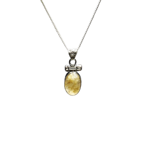 Golden Rutilated Quartz Oval Pendant in 925 Sterling Silver with chain – Energy Amplification & Divine Guidance - Heavenly Crystals Online