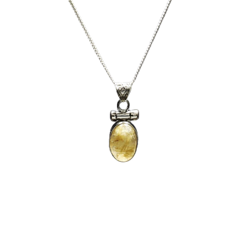 Golden Rutilated Quartz Oval Pendant in 925 Sterling Silver with chain – Energy Amplification & Divine Guidance - Heavenly Crystals Online