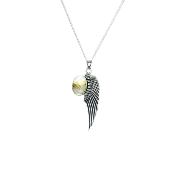 Golden Rutilated Quartz with Angel Wing Pendant in 925 Sterling Silver with chain - Divine Support & Abundance  - Heavenly Crystals Online