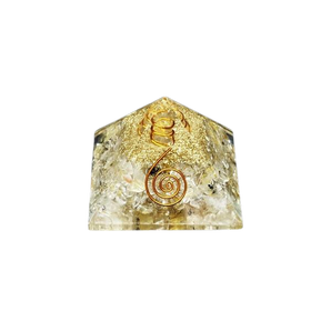 Golden Rutile Quartz Orgonite Pyramid – Clear Quartz & Copper Energy Amplifier - Manifestation, Clarity, Higher Guidance & Energy Activation - Heavenly Crystals Online