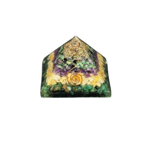 Green Aventurine, Yellow Jasper, Amethyst, Ruby Zoisite, Clear Quartz, Copper Orgonite Pyramid - 316grams