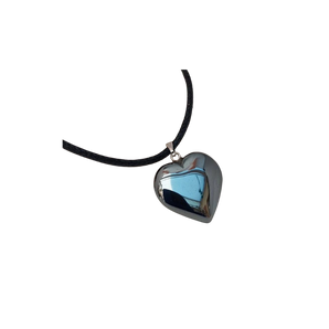 Hematite Heart Pendant with Black Cord