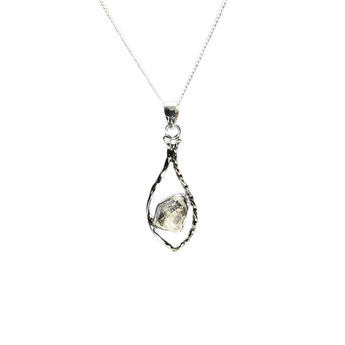 Herkimer Diamond Teardrop Cage Pendant in 925 Sterling Silver with Chain – Attunement & Light Activation - Heavenly Crystals Online