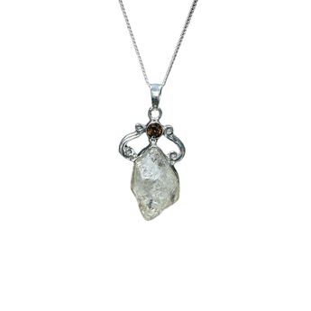 Herkimer Diamond with Smoky Quartz Pendant in 925 Sterling Silver with chain - High Vibration & Stabilising Energy - Heavenly Crystals Online
