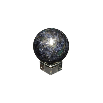 Iolite and Blue Apatite Sphere with a wooden sphere (296g) - Intuition, Clarity & Higher Guidance - Heavenly Crystals Online