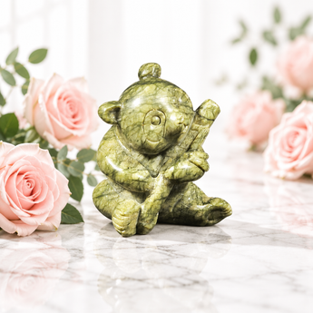 Jade Panda Bear Holding Bamboo Shoot (385g) Prosperity, Harmony & Emotional Balance - Heavenly Crystals Online