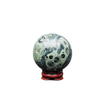 Kambaba Jasper Sphere with wooden stand (193g) - Ancient Wisdom, Peace & Grounding Energy - Heavenly Crystals Online