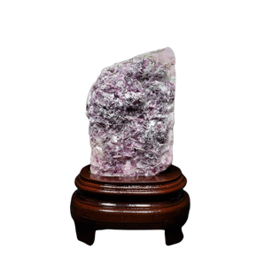 Pink Kunzite Raw with Mica on wooden base - 525 grams