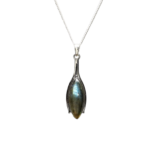 Labradorite Marquise Pendant in 925 Sterling Silver with Chain – Intuition, Protection & Transformation - Heavenly Crystals Online