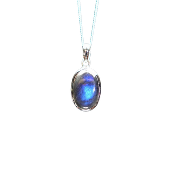 Labradorite Oval Pendant in 925 Sterling Silver with chain (A) - Intuition, Protection & Transformation - Heavenly Crystals Online