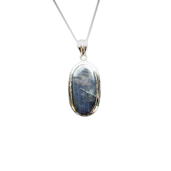 Labradorite Oval Pendant in 925 Sterling Silver with chain (B) - Intuition, Protection & Transformation - Heavenly Crystals Online