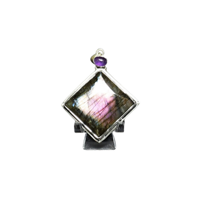 Labradorite with Amethyst Pendant in 925 Sterling Silver with chain – Intuition, Protection & Spiritual Insight - Heavenly Crystals Online