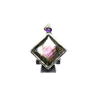 Labradorite with Amethyst Pendant in 925 Sterling Silver with chain – Intuition, Protection & Spiritual Insight - Heavenly Crystals Online