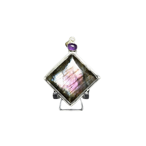 Labradorite with Amethyst Pendant in 925 Sterling Silver with chain – Intuition, Protection & Spiritual Insight - Heavenly Crystals Online
