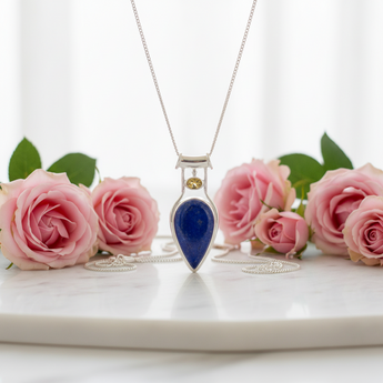 Lapis Lazuli & Citrine Pendant in 925 Sterling Silver with Chain – Wisdom, Joy & Abundance - Heavenly Crystals Online