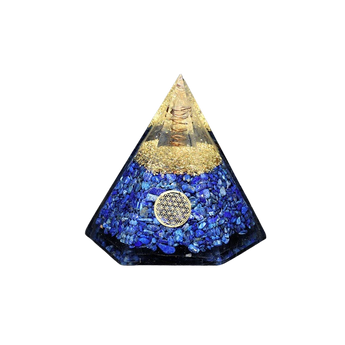 Lapis Lazuli, Clear Quartz & Flower of Life Orgonite Hexagonal Pyramid (420g) – Wisdom, Clarity & Sacred Geometry Protection - Heavenly Crystals Online