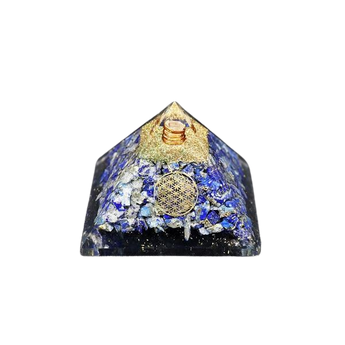Lapis Lazuli, Clear Quartz & Flower of Life Orgonite Pyramid (232g) – Wisdom, Clarity, Intuition & Spiritual Protection - Heavenly Crystals Online