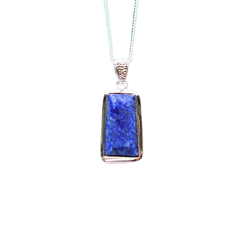Lapis Lazuli Rectangle Pendant in 925 Sterling Silver with Chain – Wisdom, Truth & Inner Vision - Heavenly Crystals Online