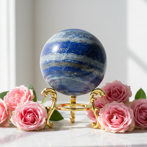 Lapis Lazuli Sphere with wooden stand (559g) - Wisdom, Truth & Third Eye Activation - Heavenly Crystals Online