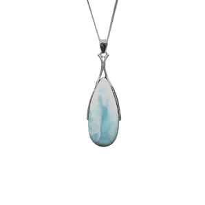 Larimar Teardrop Pendant 925 Sterling Silver with chain - Genuine Caribbean Blue Crystal - Heavenly Crystals Online