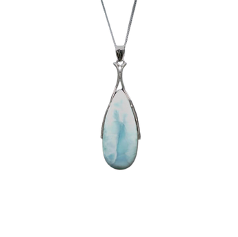 Larimar Teardrop Pendant 925 Sterling Silver with chain - Genuine Caribbean Blue Crystal - Heavenly Crystals Online